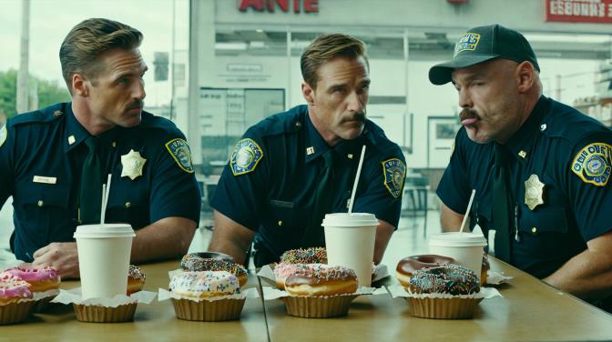Cops eating donuts.