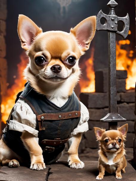 Blacksmith Dwarf with a Chihuahua.