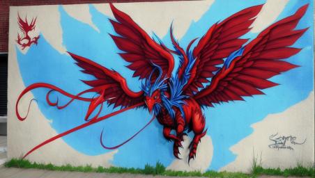 Red dragon with blue wings,