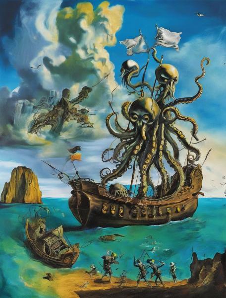 Octopus Pirates Raiding an Island
