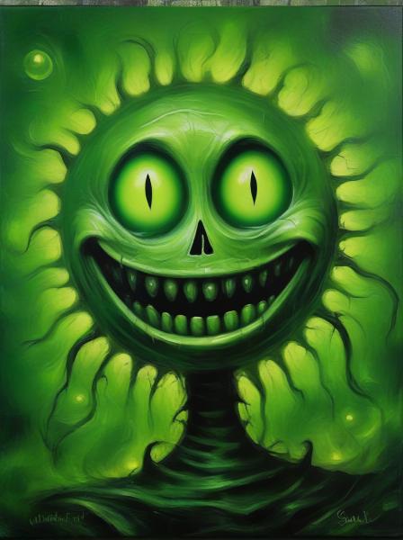 Generate a sunshine and a happy smiley face that is green.