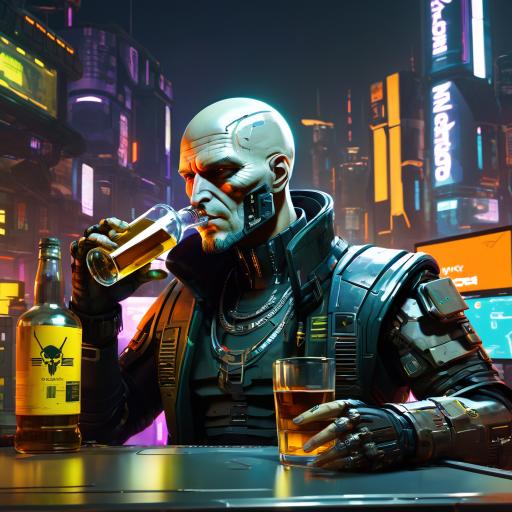 Lothius drinking a bottle of scotch.