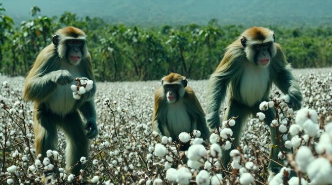 Angry Monkeys Picking Cotton