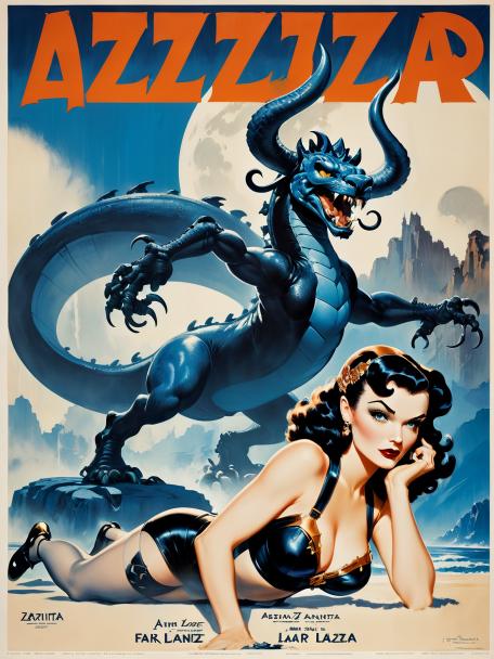 Azur Lanez as a Frank Frazetta 1930s pinup poster.