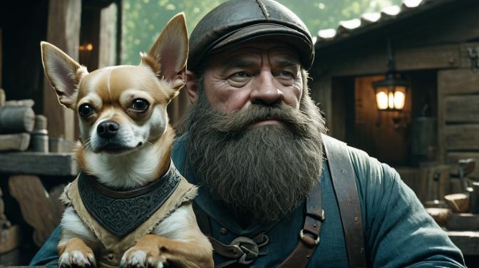Blacksmith's Dwarf with a Chihuahua.