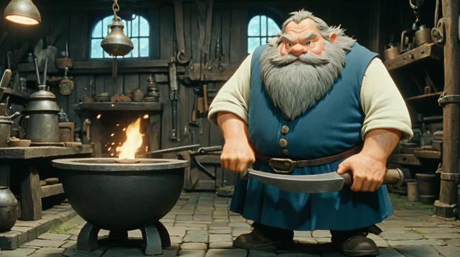 Studio Ghibli in a blacksmith's dwarf.