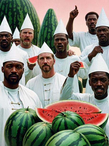 Ku Klux Klan feeding black people watermelons.