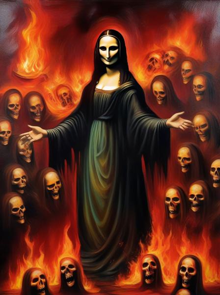 Mona Lisa burning in hell