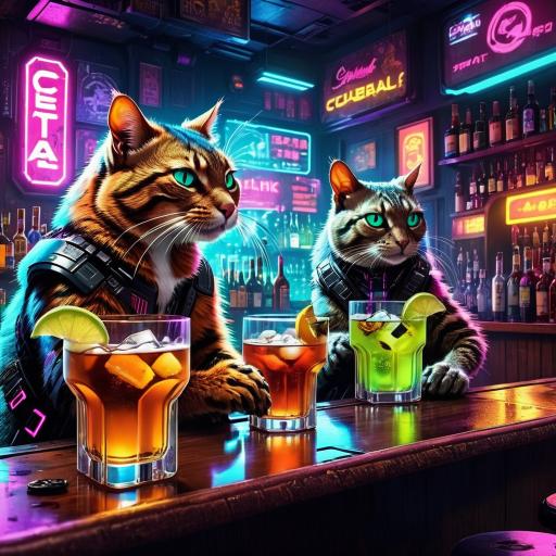 cats and squirrels drink in the bar alcohol