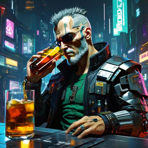 Wolfius drinking a bottle of scotch.