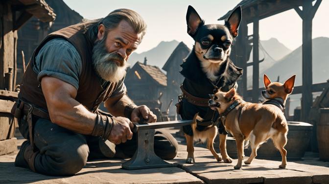 Blacksmith Dwarf with a Chihuahua.