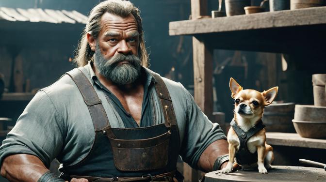 Blacksmith Dwarf with a chihuahua.
