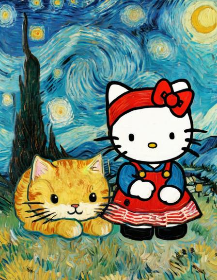 Hello Kitty, a highly illustrative image of Hello Kitty. It looks so damn cute, but it's not really Van Gogh.