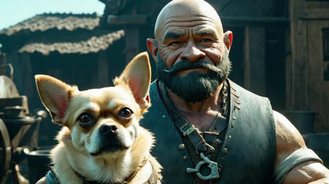 Blacksmith Dwarf with a Chihuahua.