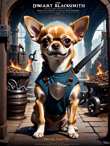 Dwarf blacksmith with a chihuahua.