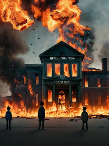 There's a child crying next to a burning school.