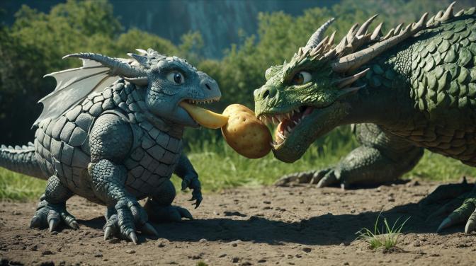 A potato eating a dragon.