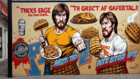 Chuck Norris eating a waffle,