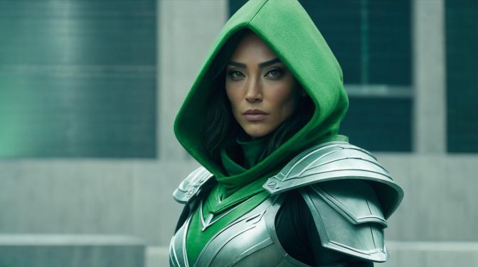 Jade rogue armor with a hood.