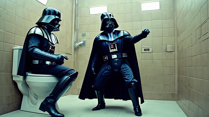 Skippity Toilet and Star Wars fighting Darth Vader.