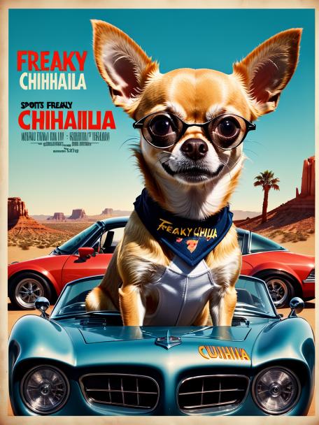 freaky chihuahua on a sports car