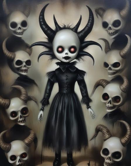 Creepy doll with many horns.