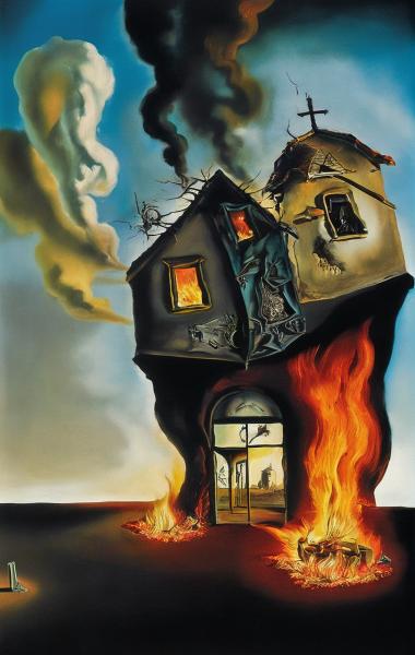 A burning house.