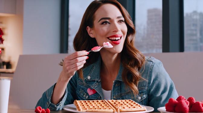 I have a valentine eating waffles.