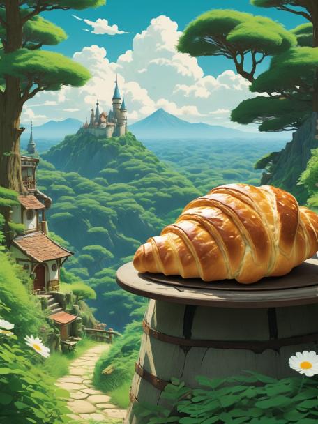 Clumsy croissant, our Studio Ghibli style.