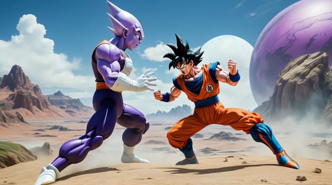 Goku fighting Frieza on planet Namek.