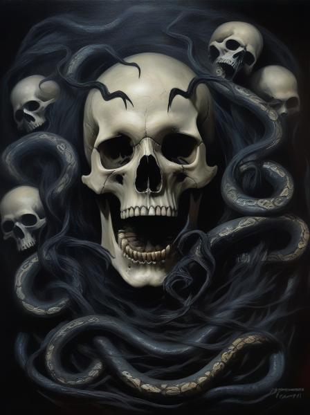 Black snake around a skull.