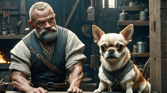 blacksmith dwarf with a chihuahua