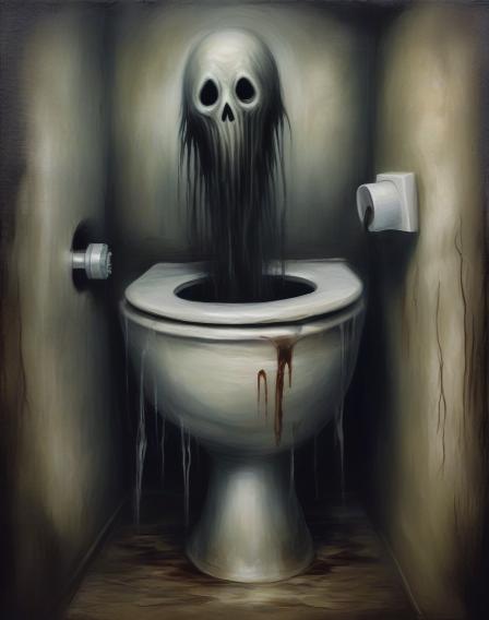 Ghost, with its head in the toilet.