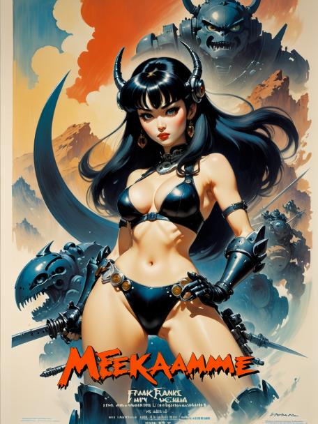 Sexy Mekamusume girl in a Frank Frazetta painting.