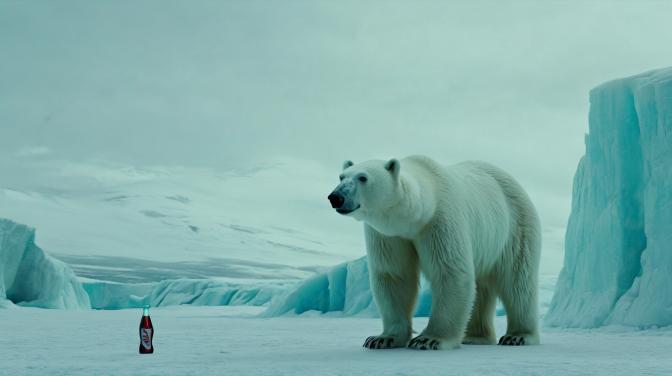 Feel the polar bear with a bottle of coke.