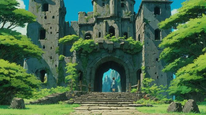 Studio Ghibli in the ruined castle.
