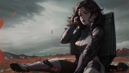 A person sat on a field,