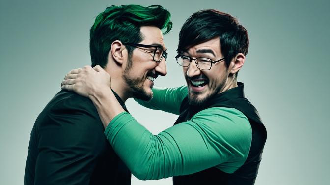 Markiplier and Jacksepticeye hugging, passionately.