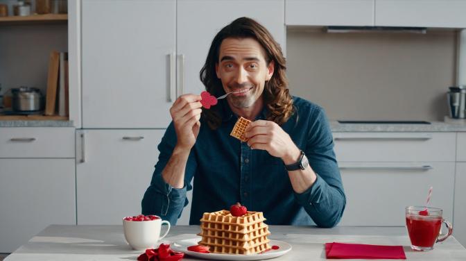 I'm having a valentine eating waffles.