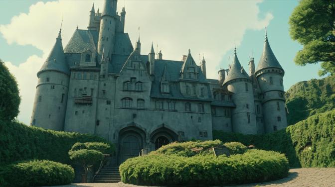 Studio Ghibli in a castle courtyard