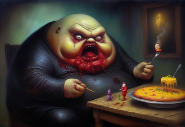 A very obese fat guy eating Teletubbies.