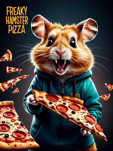 Freaky hamster eating pizza