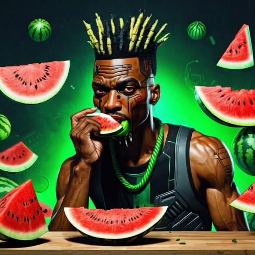 Retarded black man eating watermelon.