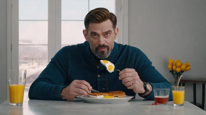 Ivan the Valentine eating breakfast.