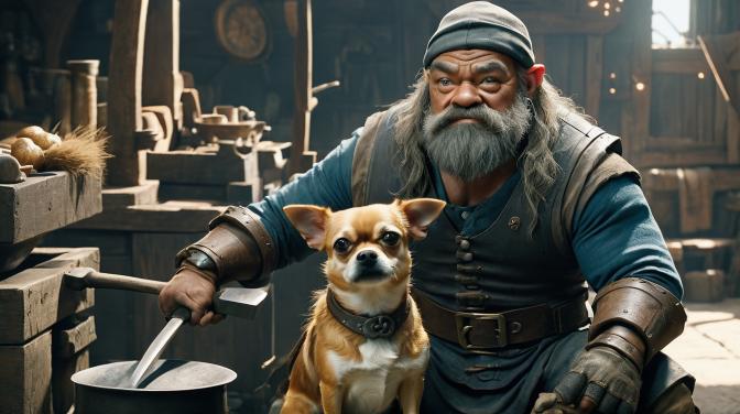 Blacksmith Dwarf with a Chihuahua.