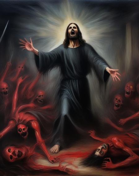 Jesus Christ getting killed by the devil.