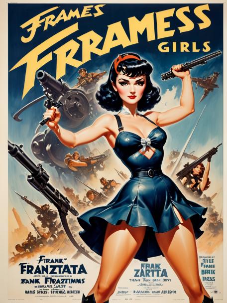 Frames Arms Girls, stylet, and a Frank Frazetta pinup in a poster from the 1930s.