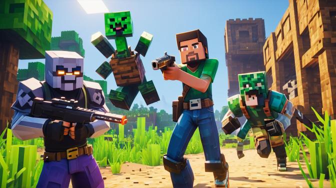 Mikey plays Fortnite with Minecraft people.