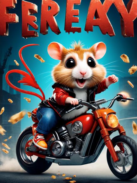Freaky hamster on a motorbike