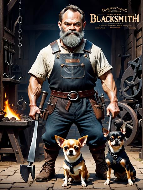A blacksmith dwarf with a chihuahua.